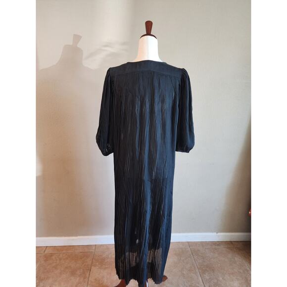 Banana Republic Women's Black Pleated Deep V-Neck Maxi Dress Sheer SZ Medium - Picture 4 of 14